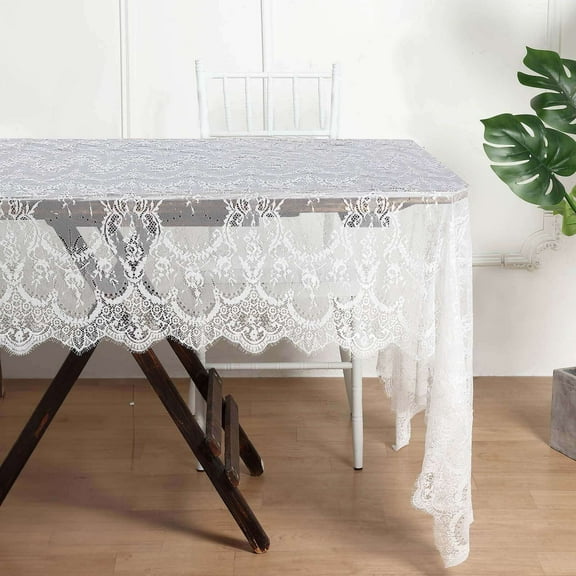 Efavormart 120"x60" White Premium Lace Rectangle Tablecloth Vintage Rustic Decor With Scalloped Frill Edges