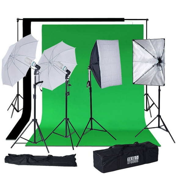 Efavormart 1200 Watts White Umbrella Soft box Continuous Lighting Photo Video Studio Kit With Chromakey Background Muslins