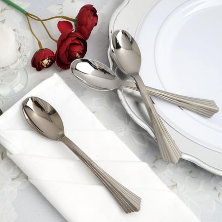Efavormart 125 Pack | 7" Titanium Silver Heavy Duty Plastic Spoons, Disposable Utensils