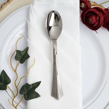 Efavormart 125 Pieces - 7" Silver Disposable Plastic Spoon for Wedding Party Banquet Events Candy Buffets - Premiere Collection