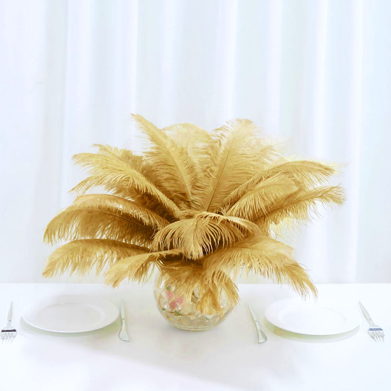 12 Pack | 13-15 Natural Plume Real Ostrich Feathers Vase Centerpiece -  White