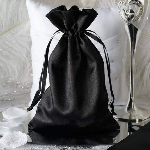 Efavormart 12PCS BLACK Satin Gift Bag Drawstring Pouch Wedding Favors Bridal Shower Candy Jewelry Bags - 6"x 9"