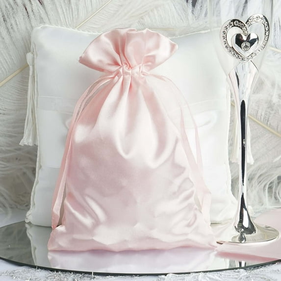 Efavormart 12PCS BLUSH Satin Gift Bag Drawstring Pouch Wedding Favors Bridal Shower Candy Jewelry Bags - 6"x 9"