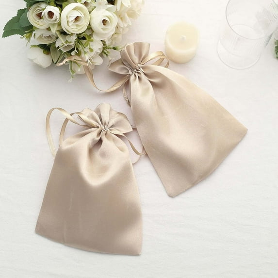Efavormart 12PCS Beige Satin Gift Bag Drawstring Pouch Wedding Favors Bridal Shower Candy Jewelry Bags - 6"x 9"