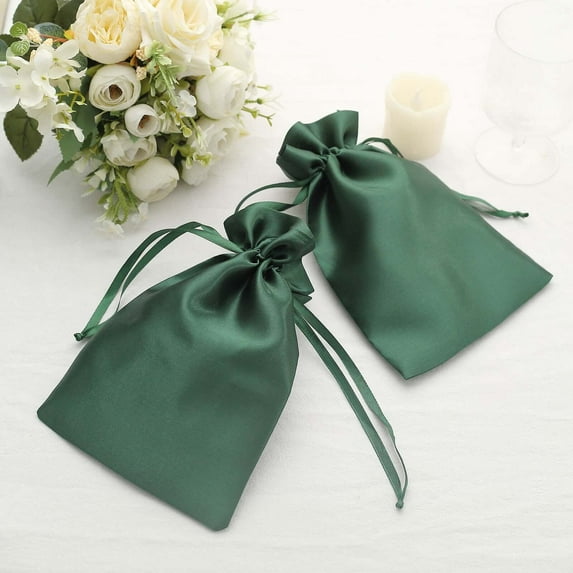 Efavormart 12PCS Hunter Emerald Green Satin Gift Bag Drawstring Pouch Wedding Favors Bridal Shower Candy Jewelry Bags - 6"x 9"