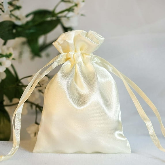 Efavormart 12PCS IVORY Satin Gift Bag Drawstring Pouch Wedding Favors Bridal Shower Candy Jewelry Bags - 3"x4"