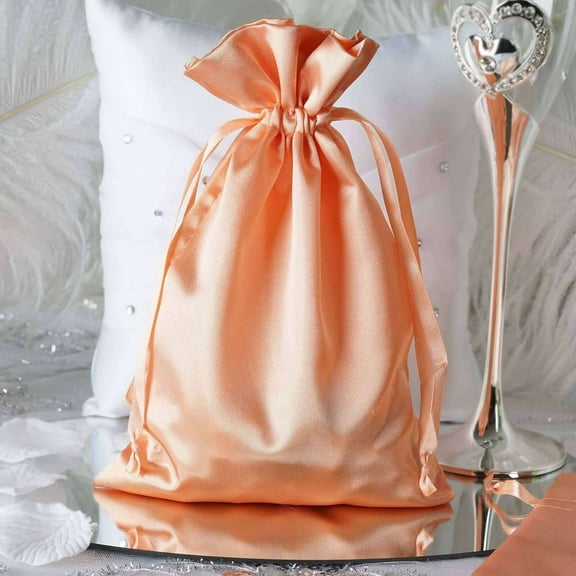 Efavormart 12PCS PEACH Satin Gift Bag Drawstring Pouch Wedding Favors Bridal Shower Candy Jewelry Bags - 6"x 9"