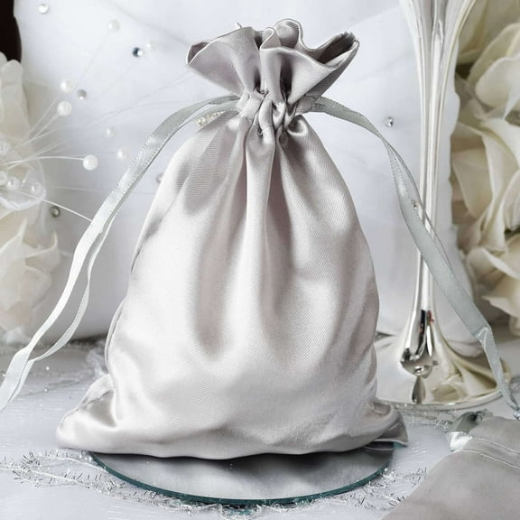 Efavormart 12PCS SILVER Satin Gift Bag Drawstring Pouch Wedding Favors Bridal Shower Candy Jewelry Bags - 5"x7"