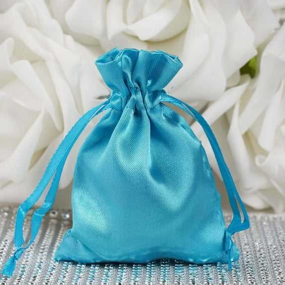 Efavormart 12PCS TURQUOISE Satin Gift Bag Drawstring Pouch Wedding Favors Bridal Shower Candy Jewelry Bags - 3"x4"