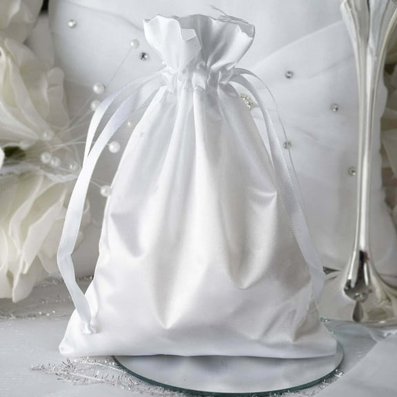 Efavormart 12PCS WHITE Satin Gift Bag Drawstring Pouch Wedding Favors Bridal Shower Candy Jewelry Bags - 5"x7"