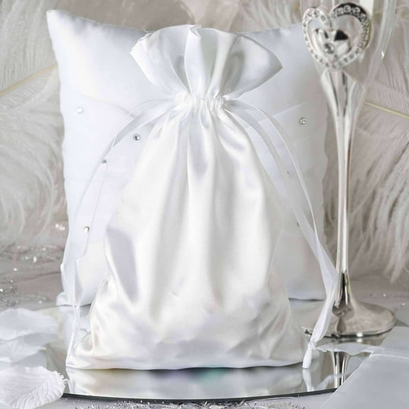 Efavormart 12PCS WHITE Satin Gift Bag Drawstring Pouch Wedding Favors Bridal Shower Candy Jewelry Bags - 6"x 9"