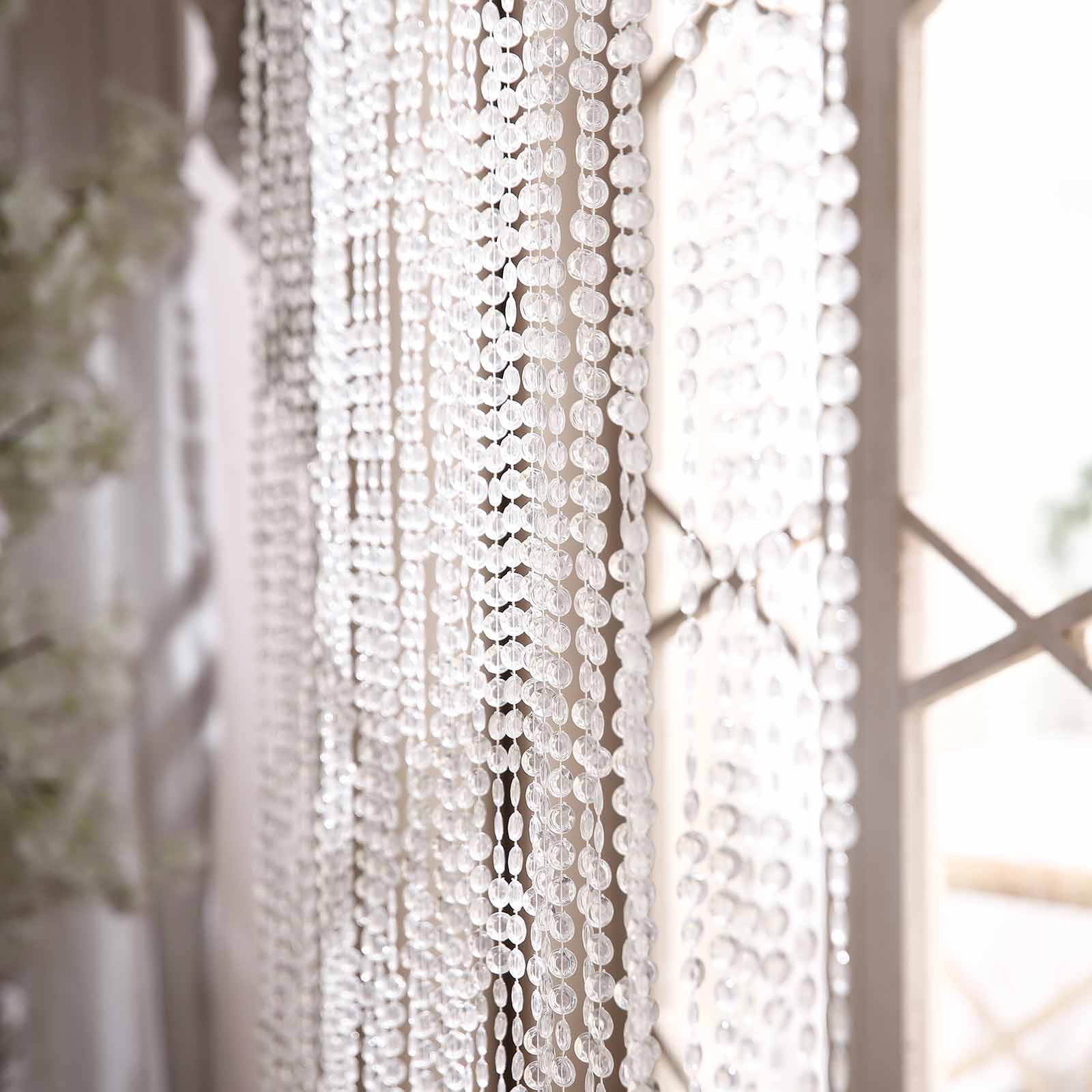 Efavormart 12ft Crystal Diamond Beaded Curtain with Plastic Rod and Adjustable Hooks