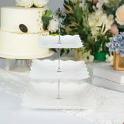 Efavormart 13" | 3 Tier Floral Print Cupcake Stand, White Square Dessert Tray Display Holder with Wavy Edges - Plastic