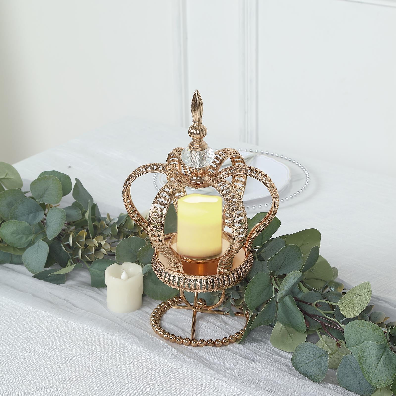 Efavormart 13" Gold Metal Crown Spiral Pillar Candle Holder Stand