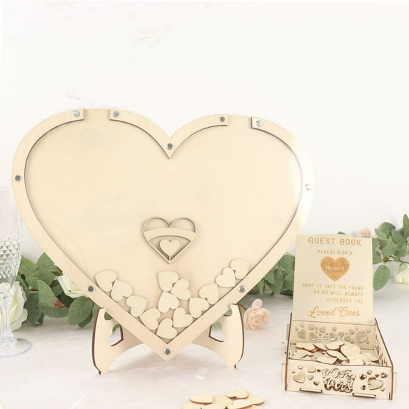 Efavormart 13" Rustic Heart Drop Top Frame Wedding Guest Book Sign, Wooden Display Stand Alternative