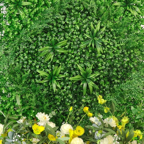 Efavormart 13 Sq. ft. | Boxwood/Fern Greenery Garden Wall, Grass Backdrop Mat, Indoor/Outdoor UV Protected Assorted Foliage - 4 Artificial Panels