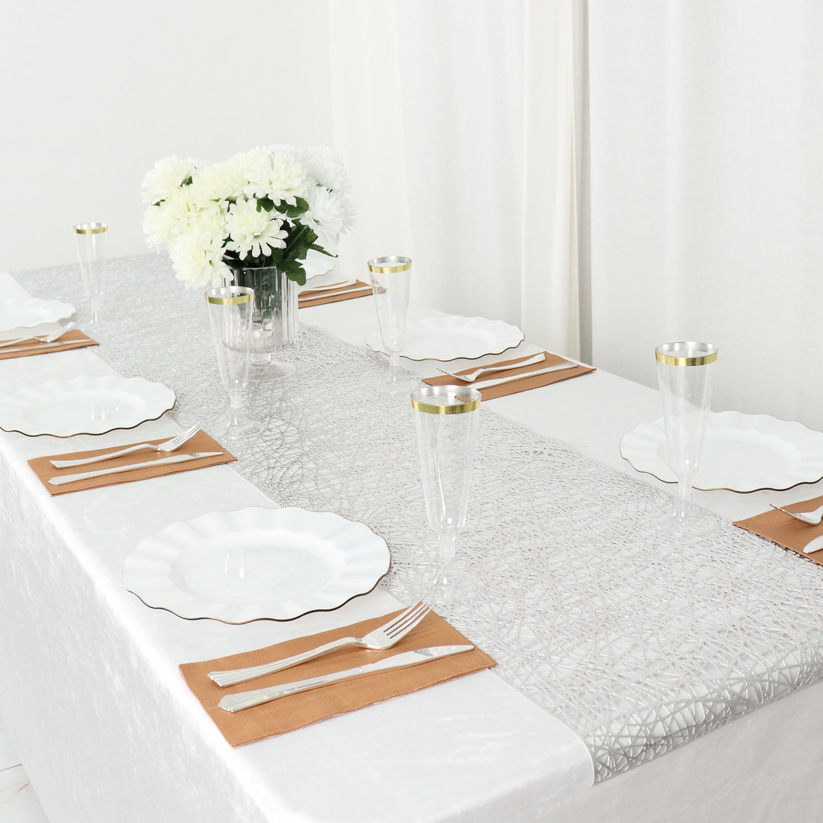 6 Feet Silver Reversible Metallic Woven Vinyl Table Runner