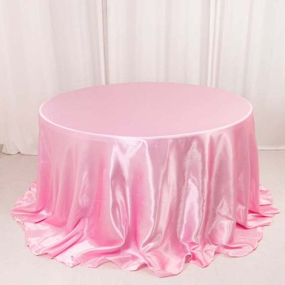 Efavormart 132 Inch Satin Round Tablecloth, Washable Linen Table Cover, Decorative Silky Fabric for Wedding, Party, Banquet Events - Pink