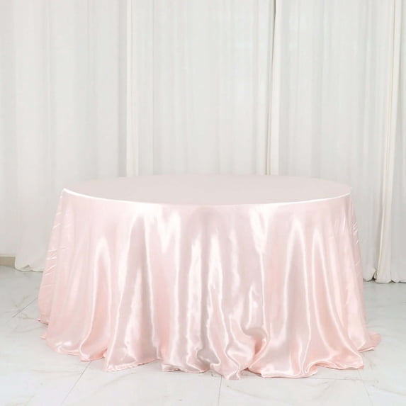 Efavormart 132 Inch Satin Round Tablecloth, Washable Linen Table Cover, Decorative Silky Fabric for Wedding, Party, Banquet Events - Rose Gold/Blush