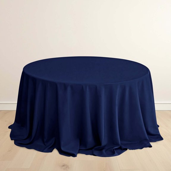 Efavormart 132" Navy Blue Premium Scuba Round Tablecloth, Wrinkle Free Polyester Seamless Tablecloth