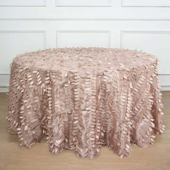 Efavormart 132" Round Leaf Petal Taffeta Tablecloth - Decorative 3D Leaf Ruffle Table Cover for Forest Party, Wedding, Event, Dessert Tables - Dusty Rose