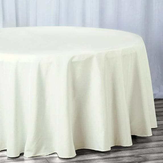Efavormart Fire Retardant Ivory Tablecloth 132" Seamless Premium Polyester Round Table Cover for 6 Foot Tables With Floor-Length Drop