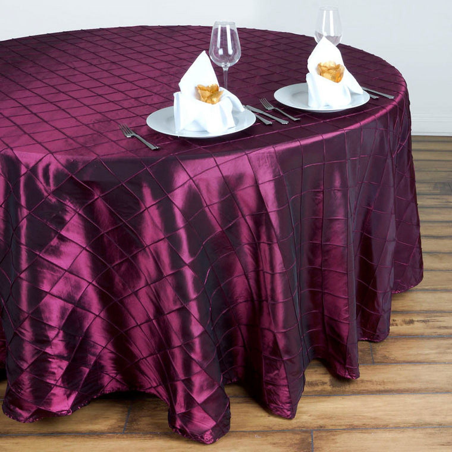 Efavormart 132" Wholesale Burgundy Round Tablecloths Pintuck Table