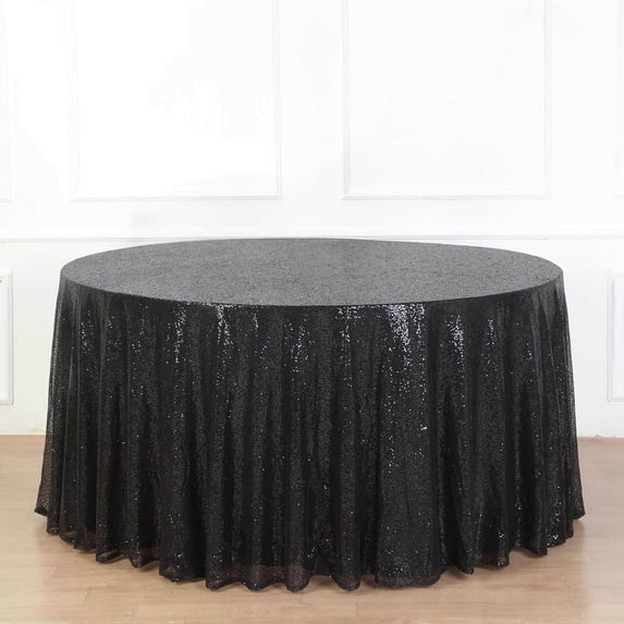 Efavormart 132" Wholesale Premium Table Cover Sparkly SEQUIN Round Tablecloth For Wedding Banquet Party Home Decor - Black