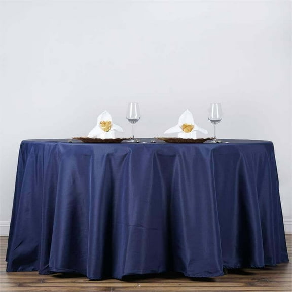Efavormart Round Tablecloth, 132 Inch Stain & Wrinkle Resistant Washable Table Cloth, Decorative Polyester Fabric Table Cover for Banquet, Wedding, Dining- Navy Blue