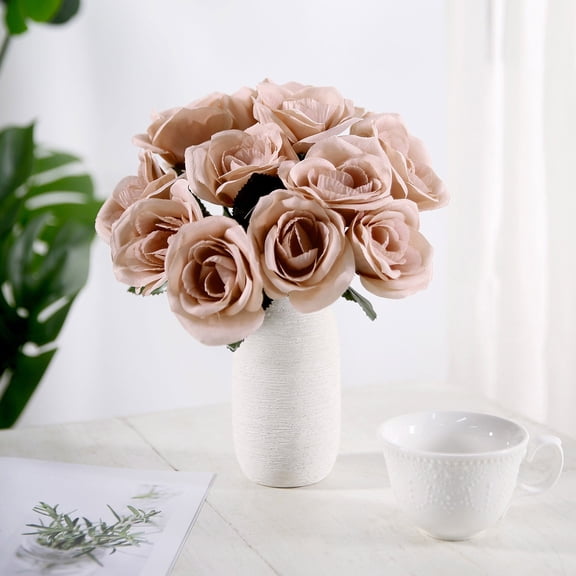Efavormart 14 Beige Velvet Roses Artificial Flower Bouquet for DIY, Floral Arrangment, Home, Party, Garden, Table Centerpieces Decorations
