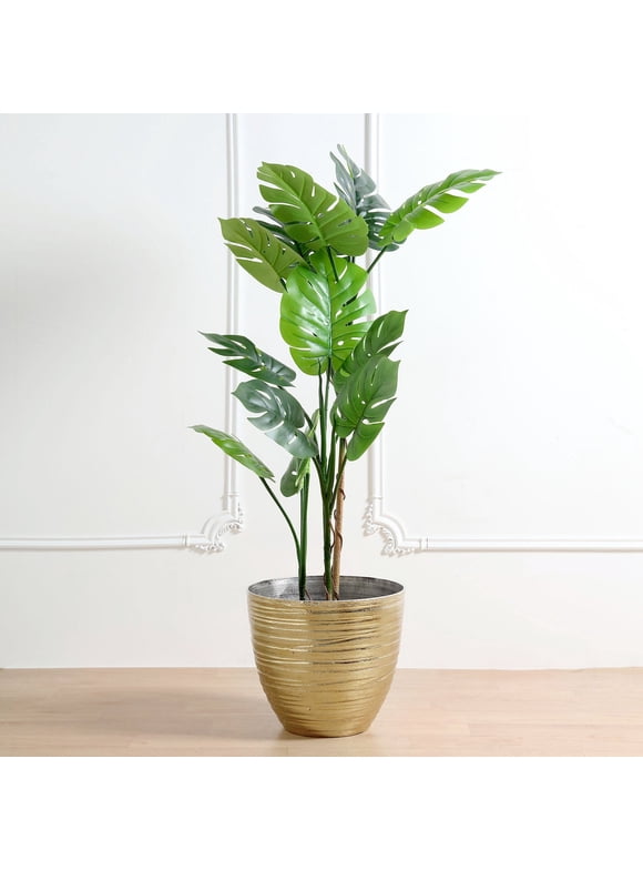 Efavormart 14" Dia Large Metallic Gold Planter, Decorative Indoor/Garden Pots For Flowers and Greenery