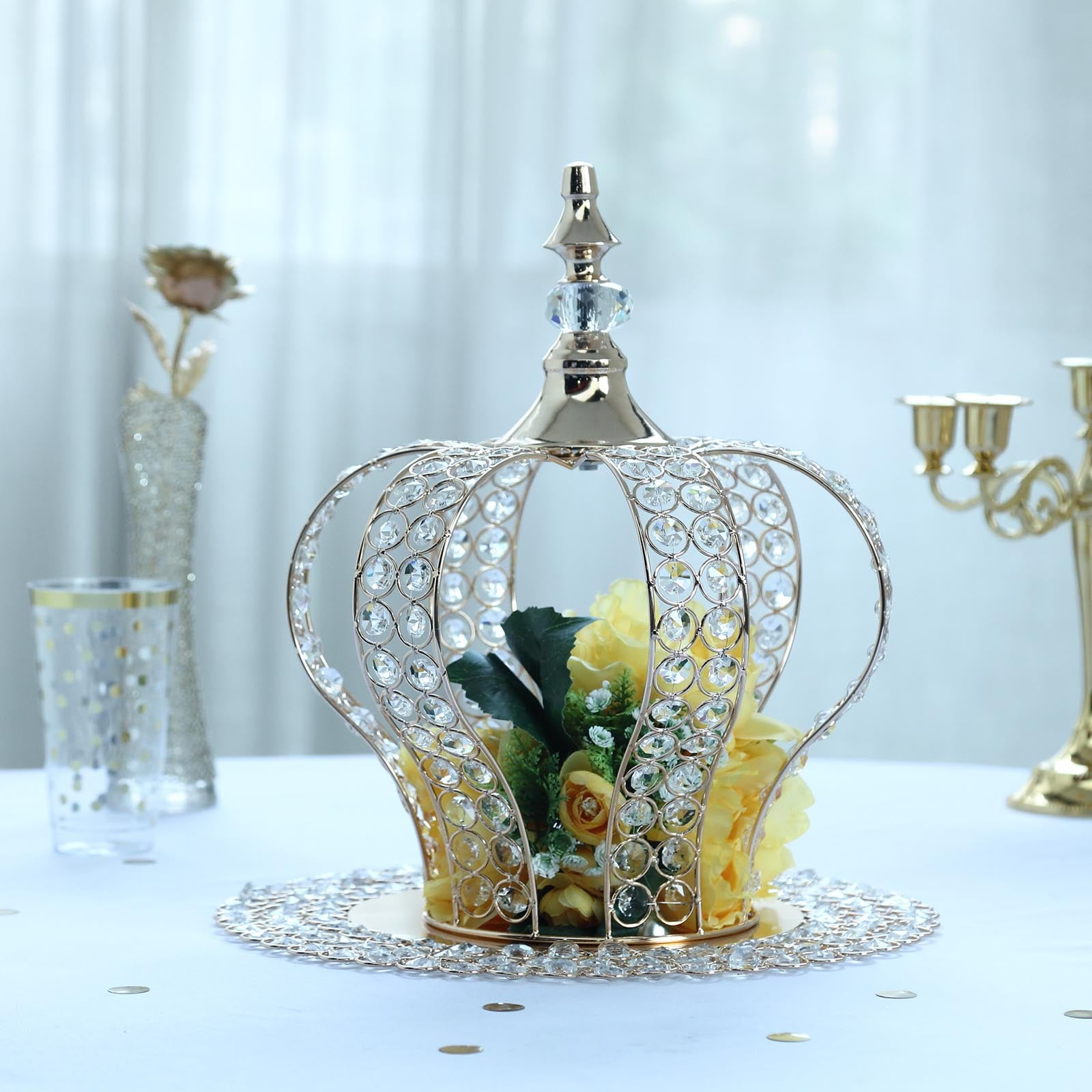 Luxurious 14" Metallic Gold Crystal Crown Cake Topper