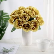 Efavormart 14 Gold Velvet Roses Artificial Flower Bouquet for DIY, Floral Arrangment, Home, Party, Garden, Table Centerpieces Decorations