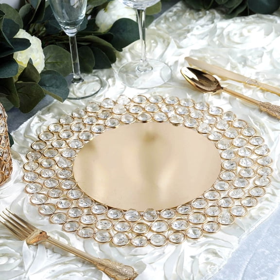 Efavormart 14" Gold Wired Metal Charger Plate With 118 Acrylic Crystal Beads For Weddings Events