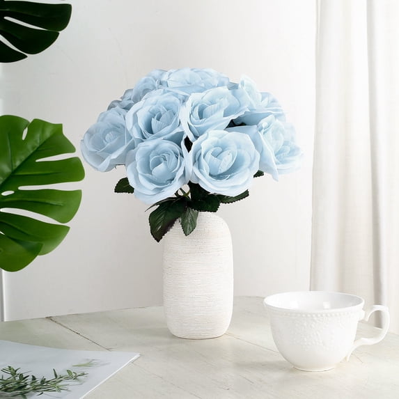 Efavormart 14 Ice Blue Velvet Roses Artificial Flower Bouquet for DIY, Floral Arrangment, Home, Party, Garden, Table Centerpieces Decorations