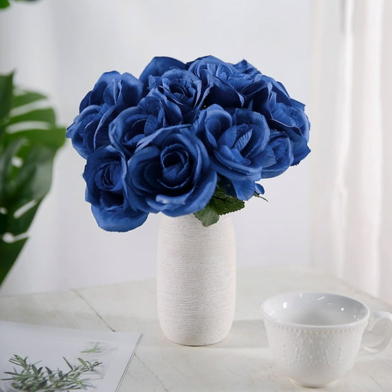Efavormart 14 Royal Blue Velvet Roses Artificial Flower Bouquet for DIY, Floral Arrangment, Home, Party, Garden, Table Centerpieces Decorations