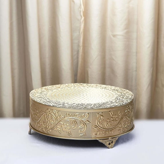 Efavormart 14" Gold Round Embossed Metal Cake Plateau Stand, Cake Riser for Holiday & Birthday Party Decor