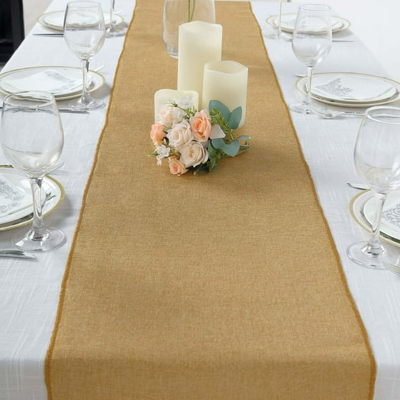 Efavormart 14"x108" Gold Boho Chic Rustic Table Runner Linen Jute Burlap Decor