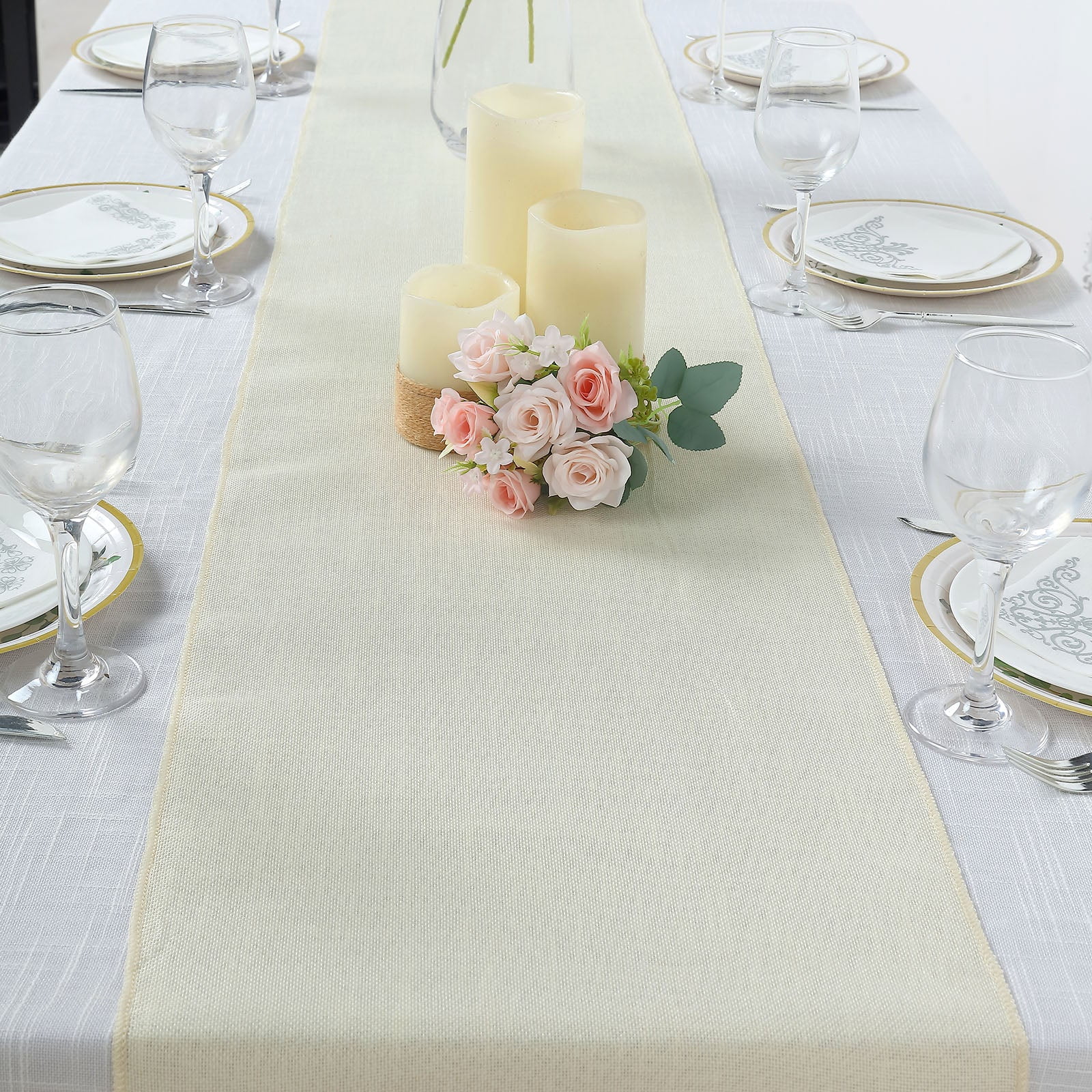Efavormart 14"x108" Decorative Ivory Faux Linen Burlap Table Runner for ...