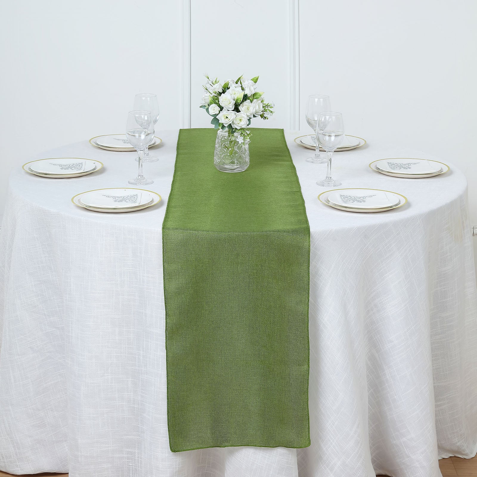 Efavormart 14"x108" Moss Green Boho Chic Rustic Table Runner Linen Jute ...