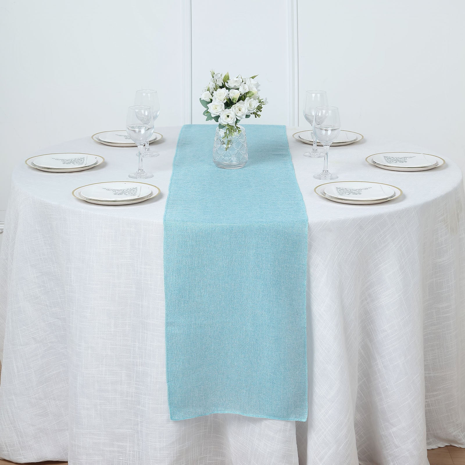 Efavormart 14"x108" Turquoise Boho Chic Rustic Table Runner Linen Jute ...