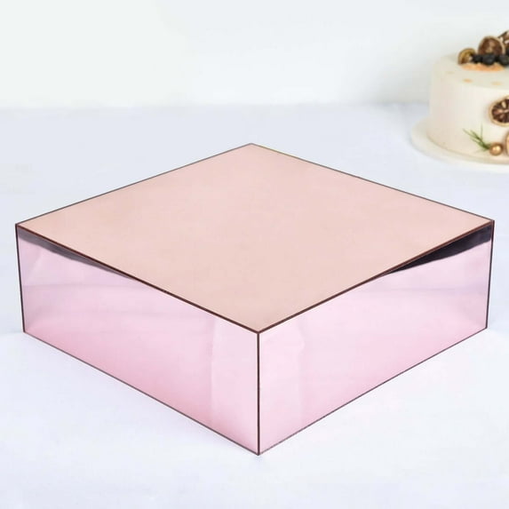 Efavormart 14"x14" | Acrylic Cake Box Stand, Mirror Finish Display Box Pedestal Riser with Hollow Bottom - Rose Gold | Blush