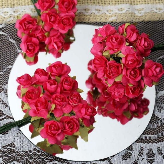 Efavormart 144 Paper Mini Fushia Flower Roses For Wedding Bouqets Decorations