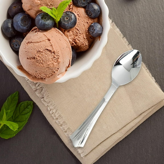 Efavormart 144 Pieces - Silver Plastic 5.5" Coffee Spoon for Wedding Party Banquet Events Candy Buffet - Sorrentine Collection