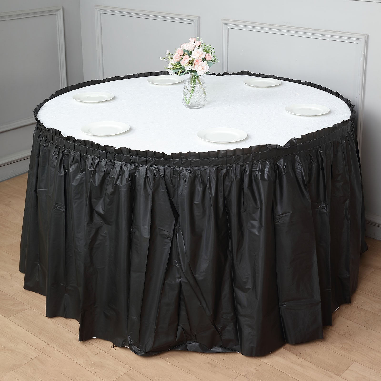 Efavormart 14FT Black 10 Mil Thick Pleated Plastic Table Skirts