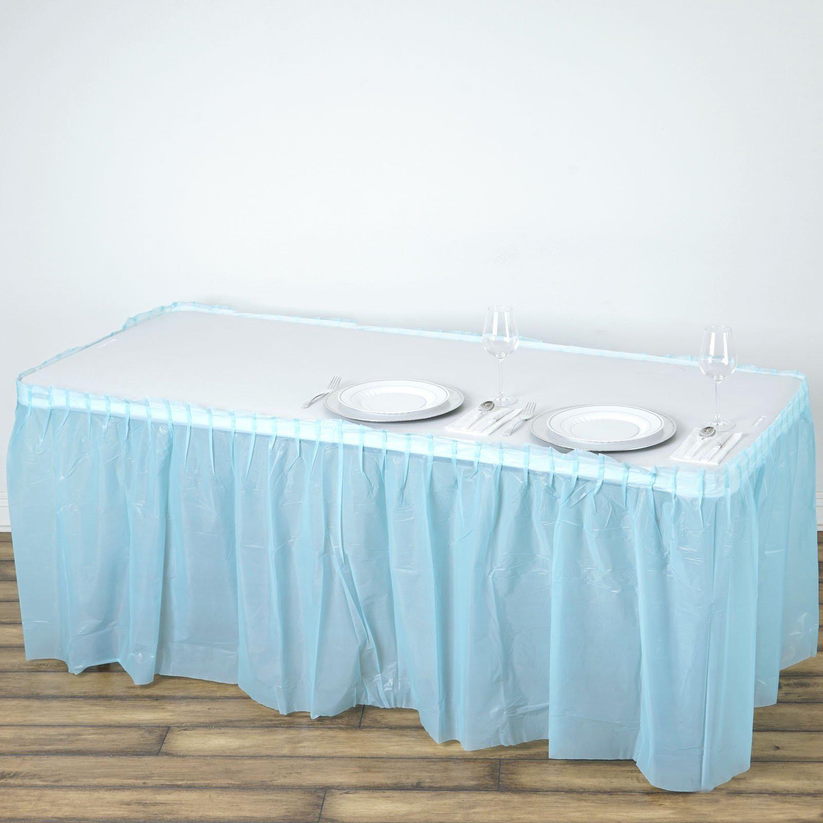 Efavormart 14FT Serenity Blue 10 Mil Thick Pleated Plastic Table