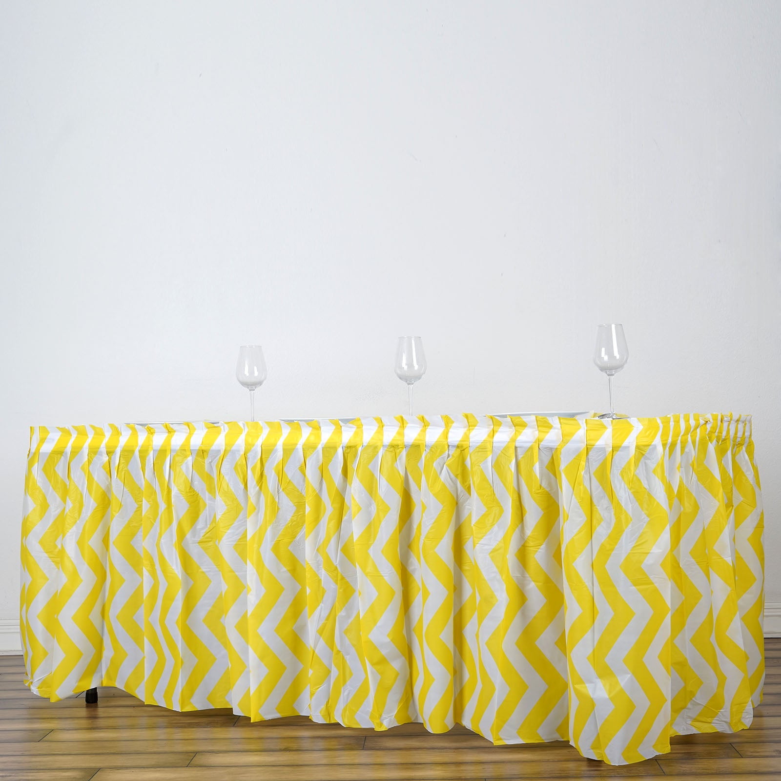 Efavormart 14FT Yellow 10 Mil Thick Chevron Plastic Table Skirts