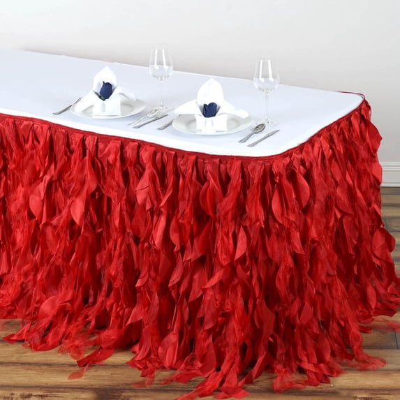 Efavormart 14ft Enchanting Curly Willow Taffeta Table Skirt for Kitchen Dining Catering Wedding Birthday Party Events - Red