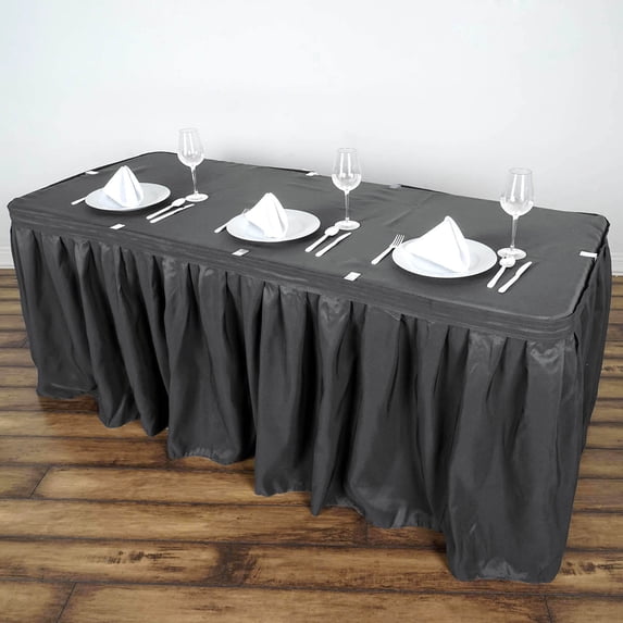Efavormart 14ft Grey Accordion Pleat Polyester Table Skirt for Kitchen Dining Catering Wedding Birthday Party Decorations Events