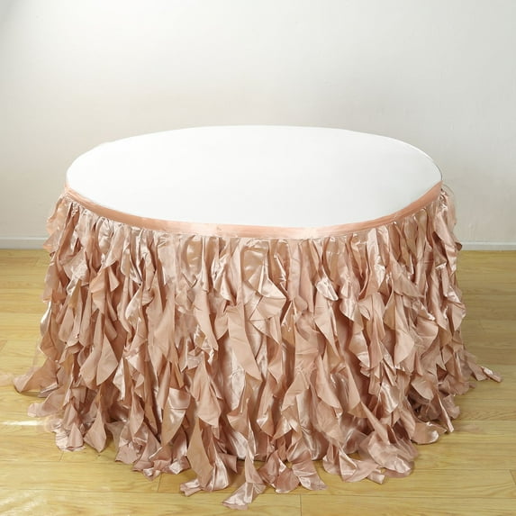 Efavormart 14ft Nude Curly Willow Taffeta Table Skirt